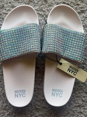 Madden NYC Women's Pink Crystal Slide Sandals